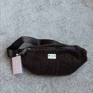WILO the label Espresso Brown Fleece Sherpa Belt Bag crossbody Anthropologie NWT
